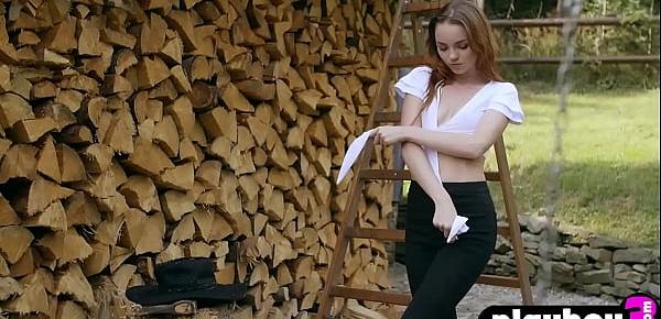  Cute Russian babe Kate Great posing naked outdoor after hot striptease